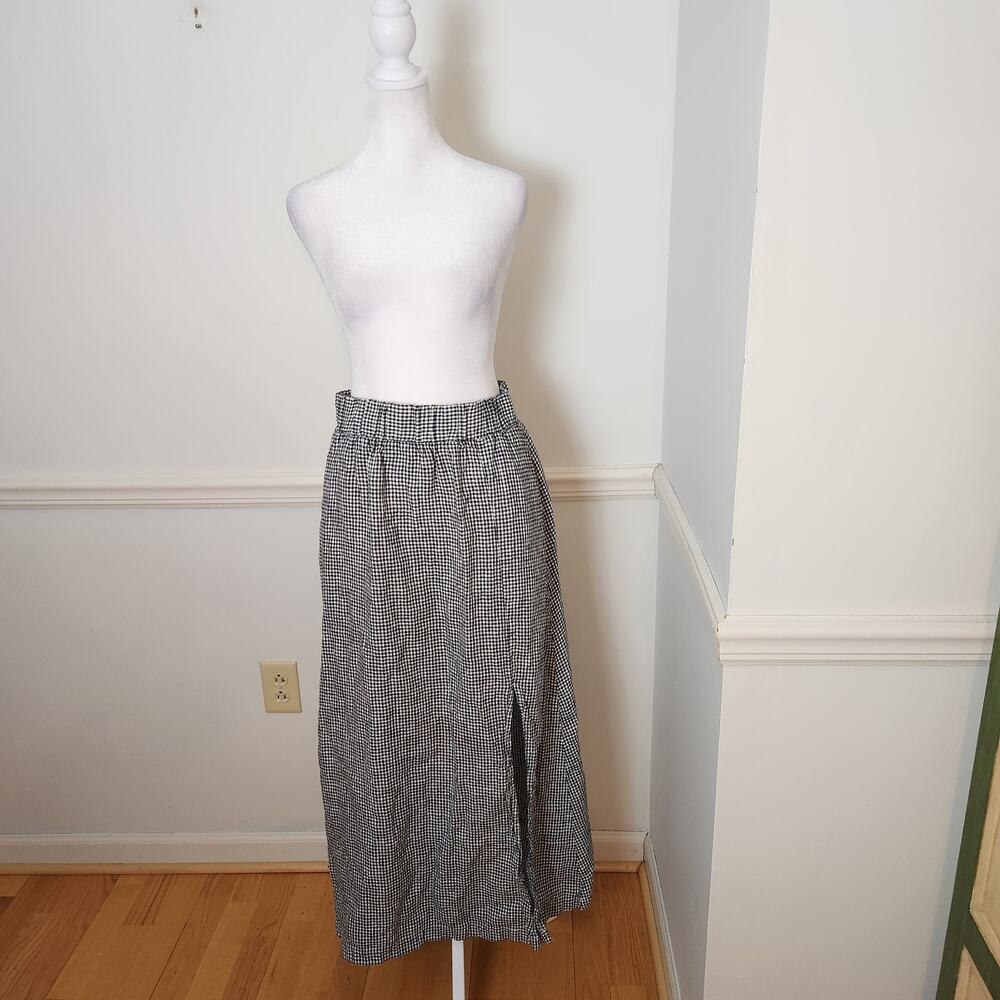 Quince Skirt Size Small Waist 28 Womens 100 European Linen Maxi Gingham Pockets